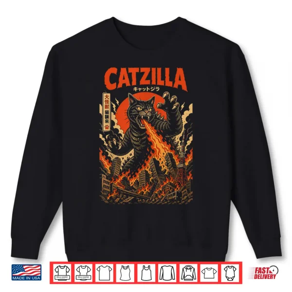 Sweatshirt Giant Cat Monster Tokyo City Destruction Shirt