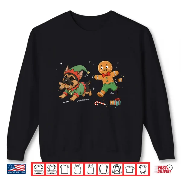 Sweatshirt Gingerbread Chasing German Shepherd Dog Christmas Pet Lover Shirt