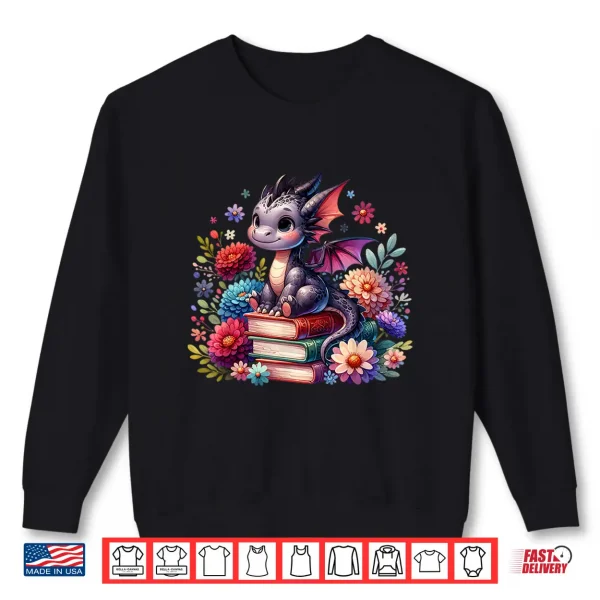 Sweatshirt Girls Cute Floral Cottagecore Dragon Book Lovers Bookish Shirt