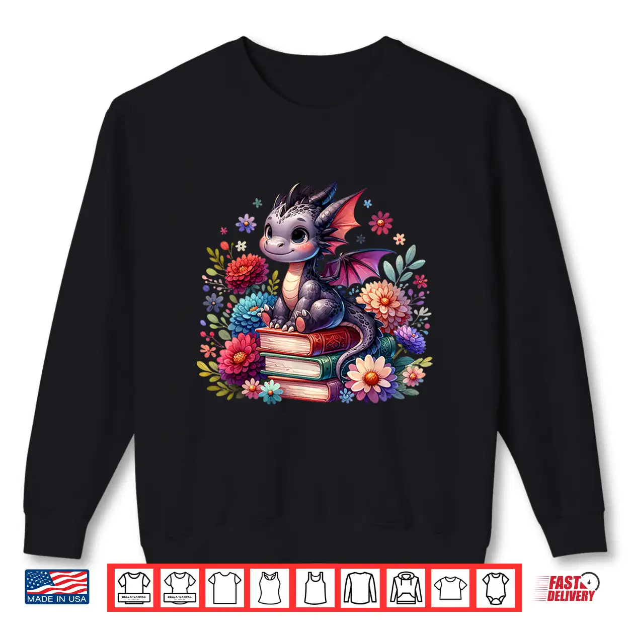 Girls Cute Floral Cottagecore Dragon Book Lovers Bookish Shirt