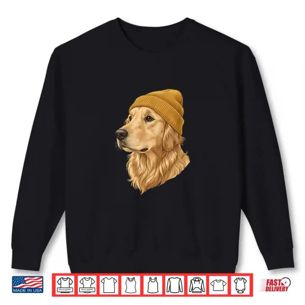 Sweatshirt Golden Dog Retriever Yellow Beanie Art Shirt