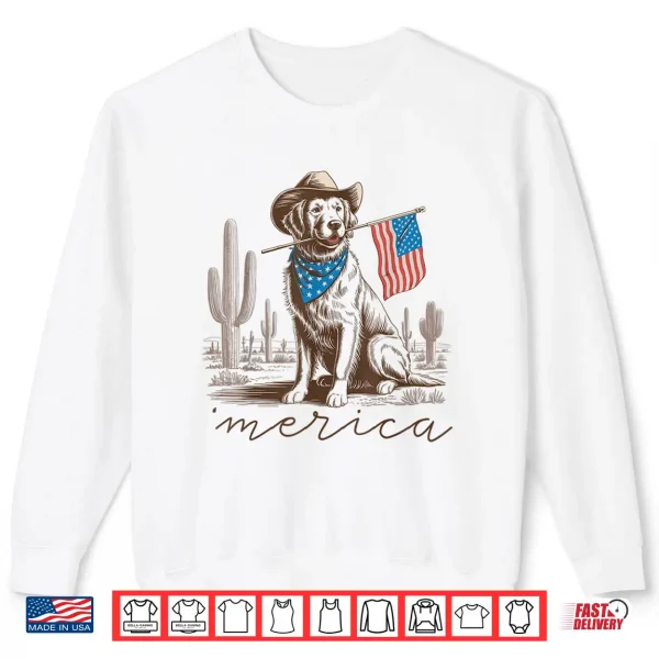 Sweatshirt Golden Retriever 4th Of July Cowboy Independence US Flag Shirt