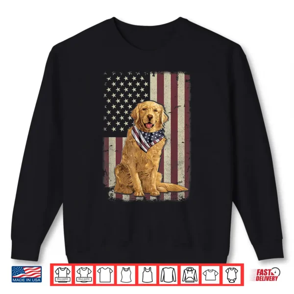 Sweatshirt Golden Retriever American Flag Bandana 4th Of July Tshirt