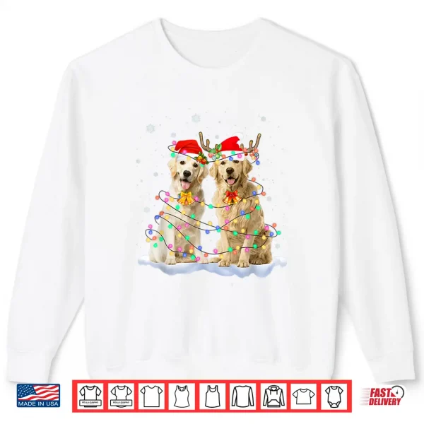 Sweatshirt Golden Retriever Christmas Santa Hat Reindeer Lights Pajama Shirt