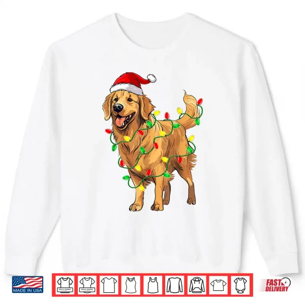 Sweatshirt Golden Retriever Christmas Santa Hat Tree Lights Pajama Dog Shirt