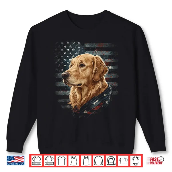 Sweatshirt Golden Retriever Dog American Flag Patriotic Vintage USA Shirt