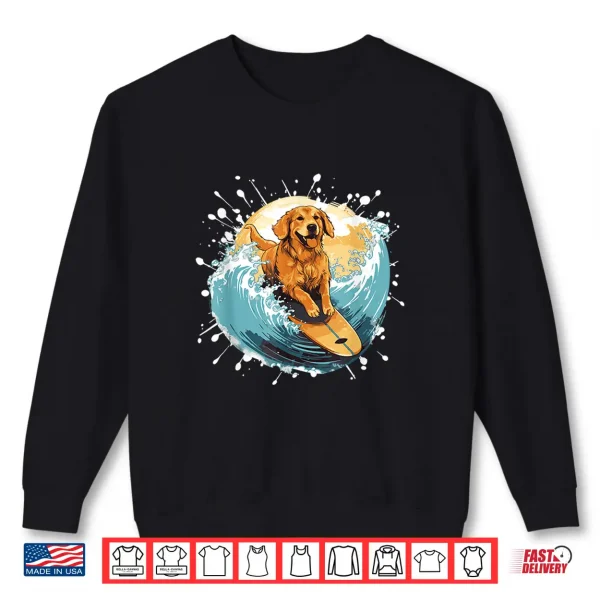 Sweatshirt Golden Retriever Dog On Surfboard Surfing Shirt