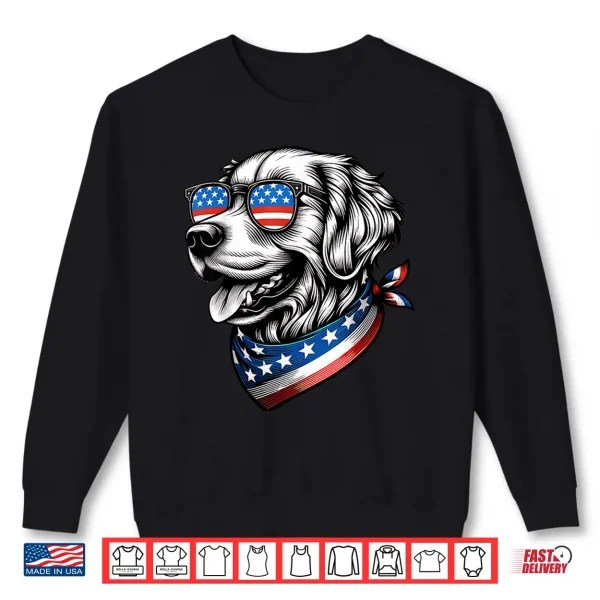 Sweatshirt Golden Retriever Dog Patriotic Fourth Of July American USA Flag Shirt