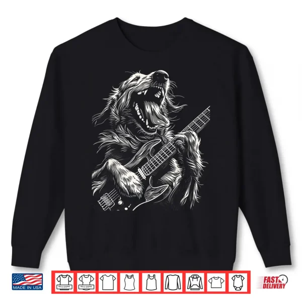 Sweatshirt Golden Retriever Dog Playing Electric Guitar Rock Dog Dad Men Women Kids Shirt
