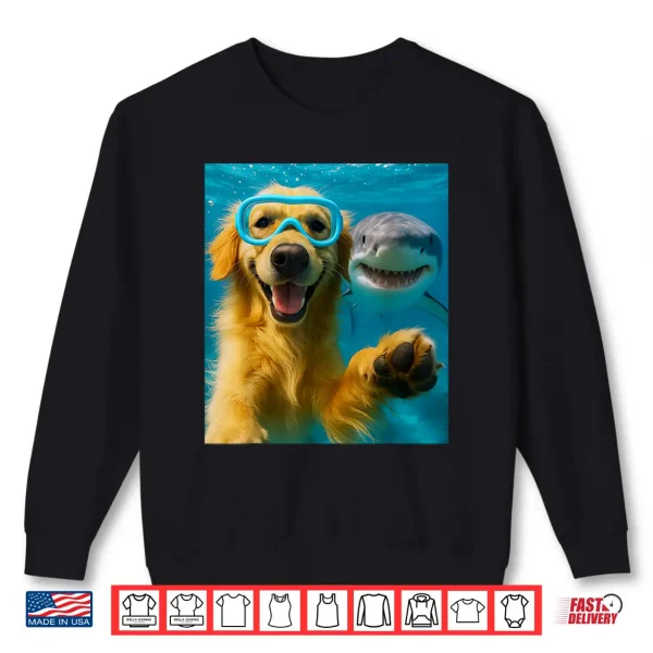 Sweatshirt Golden Retriever Dog Selfie With Shark Ocean Lovers Shirt
