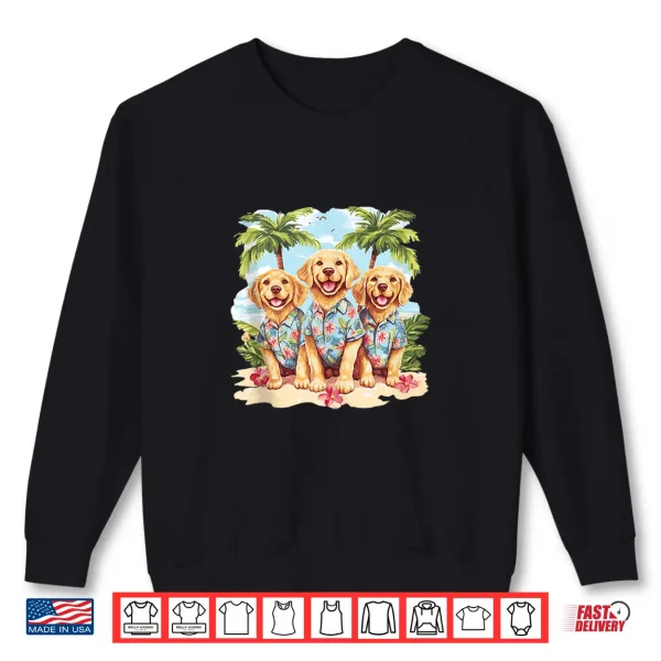 Sweatshirt Golden Retriever Dogs In Cute Hawaiian Tops Palm Trees Beach Shirt