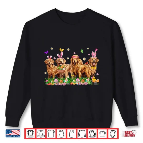 Sweatshirt Golden Retriever Dogs With Bunny Ears Egg Basket Easter Day Shirt