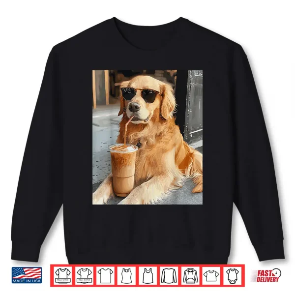 Sweatshirt Golden Retriever Drinking Iced Coffee Professional Minimalist Graphic Shirt