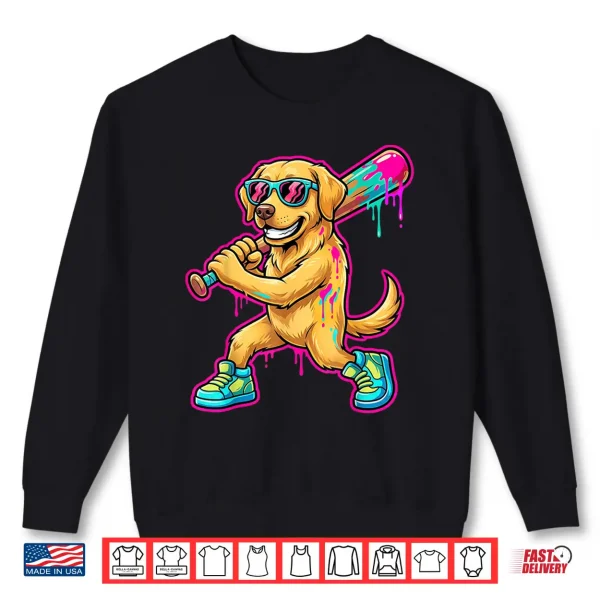 Sweatshirt Golden Retriever Funny Baseball Drip Ice Cream Boys Kids Shirt
