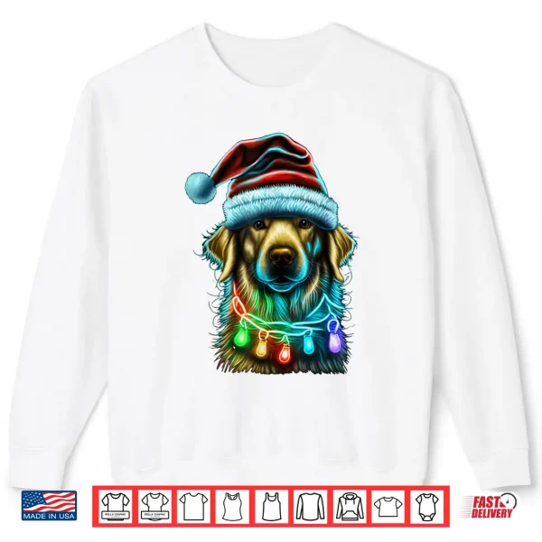 Sweatshirt Golden Retriever Funny dog Christmas Santa Hat lights tree Shirt