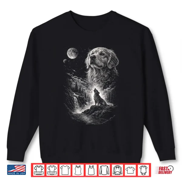Sweatshirt Golden Retriever Howling At Moon Night Vintage 90s Dogs Shirt