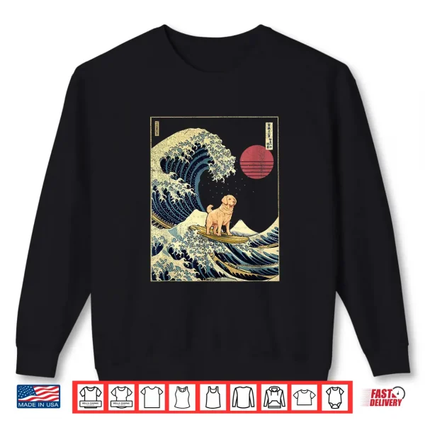 Sweatshirt Golden Retriever Japanese Kanagawa Wave Surf Dog Shirt