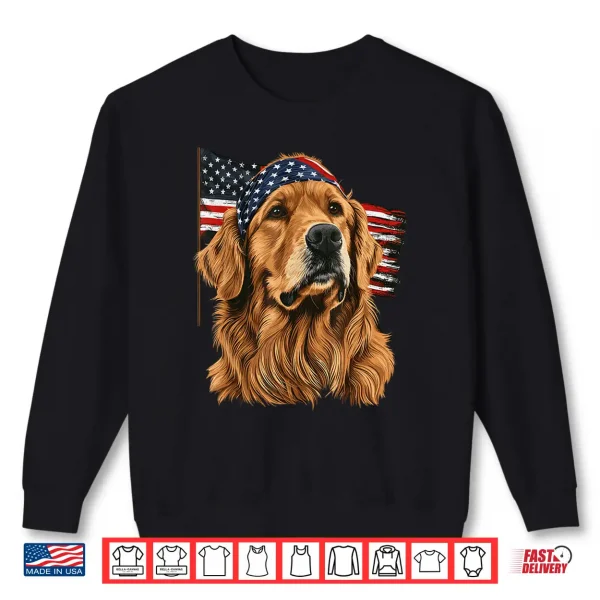 Sweatshirt Golden Retriever Patriotic 4th Of July USA American Flag Shirt