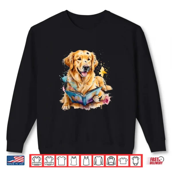 Sweatshirt Golden Retriever Reading Dog Animal Art Print Graphic Shirt