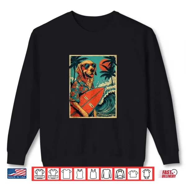 Sweatshirt Golden Retriever Surfer Dog Hawaiian Sunset Beach Summer Shirt