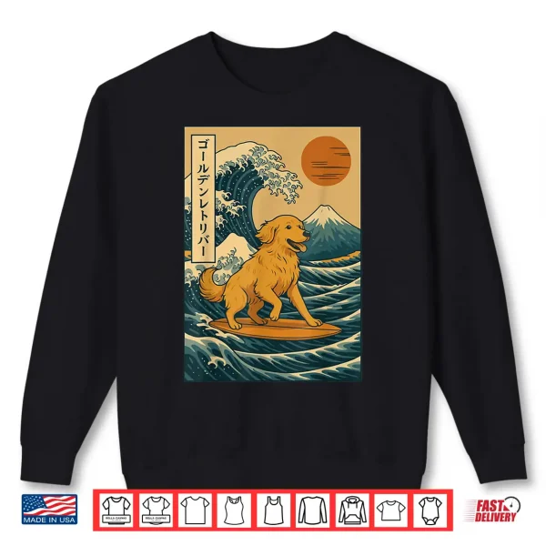 Sweatshirt Golden Retriever Surfing Japanese Wave Great Wave Shirt