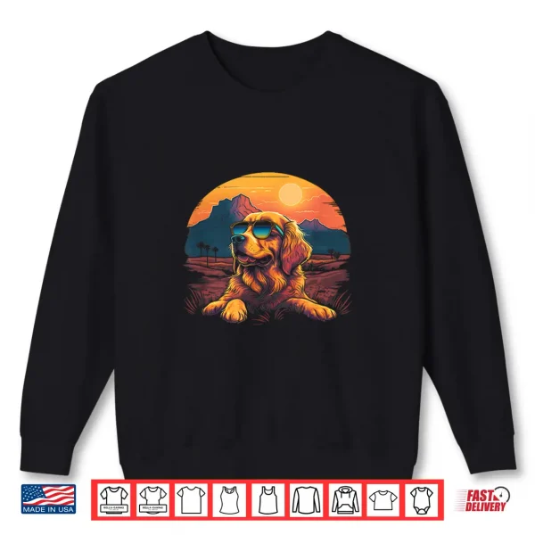Sweatshirt Golden Retriever With Retro Sunset Sunglasses Vintage Gifts Shirt