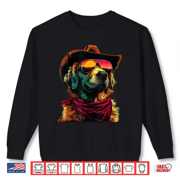 Sweatshirt Golden Retriever with Sunglasses Cowboy Dog Sunset Western Shirt