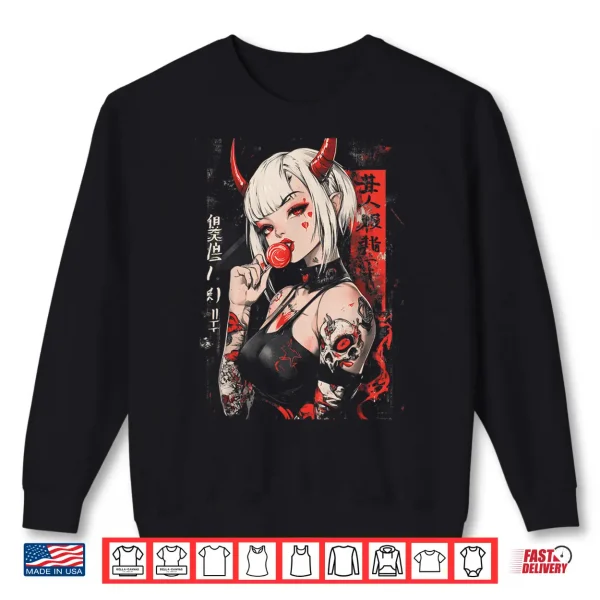 Sweatshirt Goth Grunge Girl Waifu Demon Anime Horror Alt Aesthetic Shirt