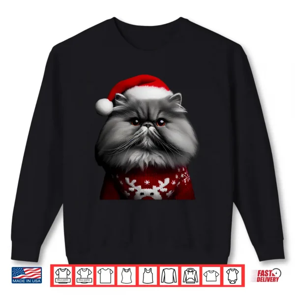 Sweatshirt Gray Persian Cat With Santa Hat Christmas Xmas Owner Lover Shirt