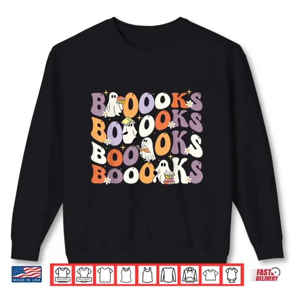 Sweatshirt Groovy Ghost Reading Books Boooks Halloween Teacher Boook Shirt