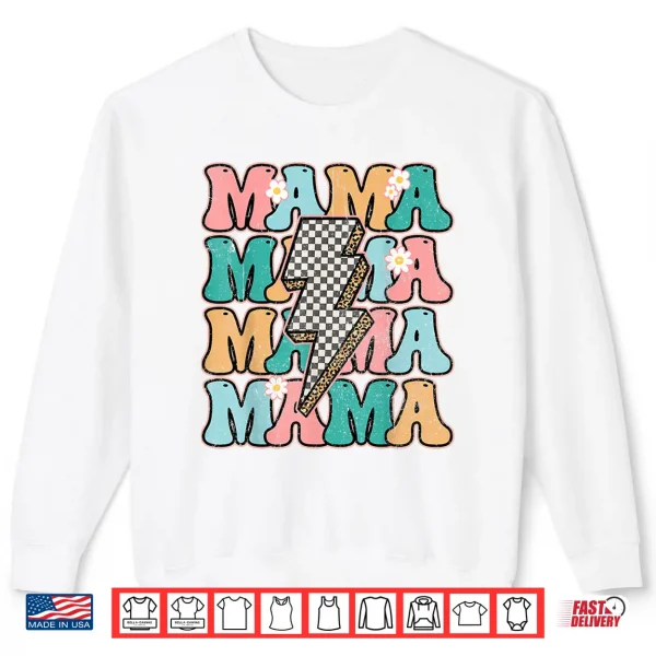 Sweatshirt Groovy Mama Checkered Leopard Bolt Lightning Flower Mom Life Shirt