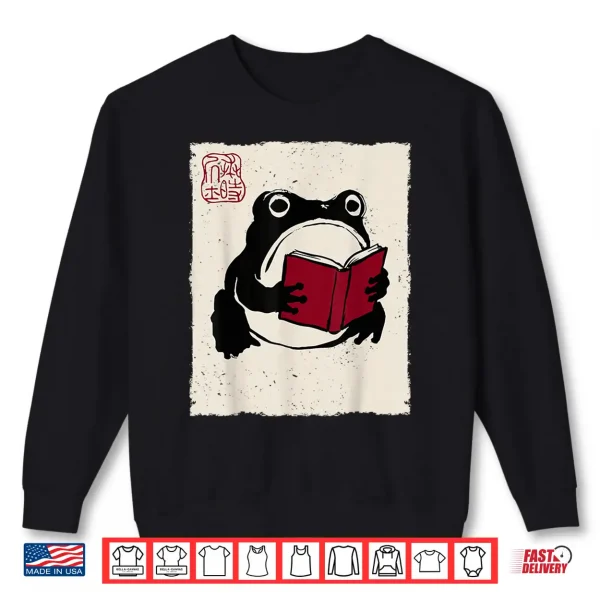 Sweatshirt Grumpy Frog Funny Book Lover Librarian Anime Japanese Shirt