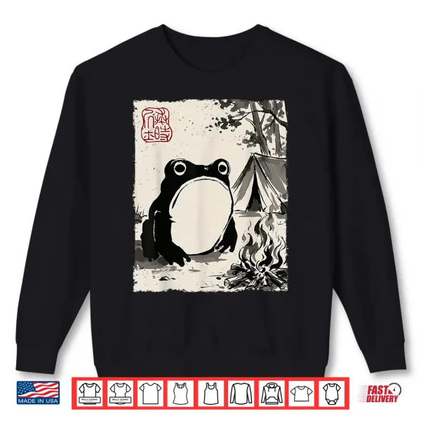 Sweatshirt Grumpy Frog Funny Camping Outdoor Anime Japanese Shirt