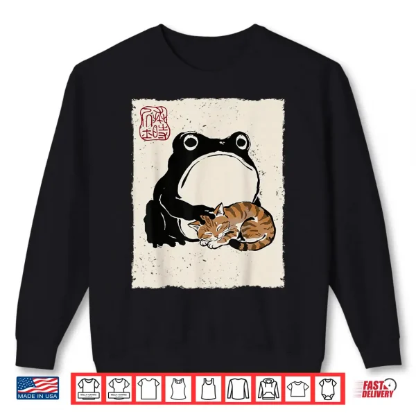 Sweatshirt Grumpy Frog Funny Cat Sleeping Cute Cat Mom Anime Japanese Shirt