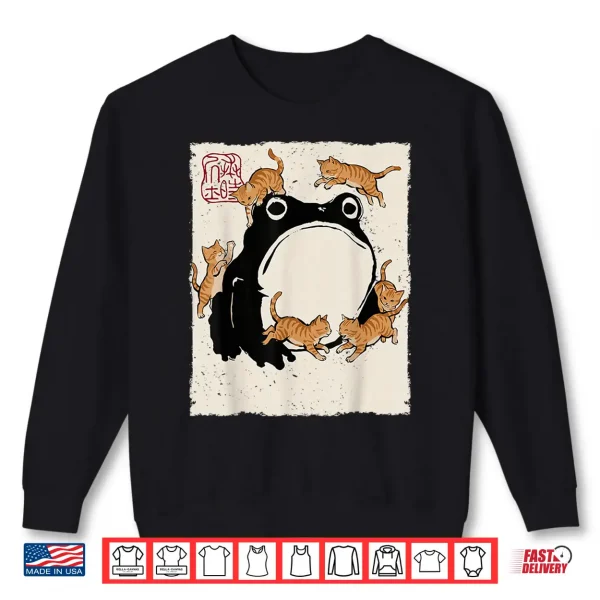 Sweatshirt Grumpy Frog Funny Cats Playing Cat Mom Anime Japanese Shirt