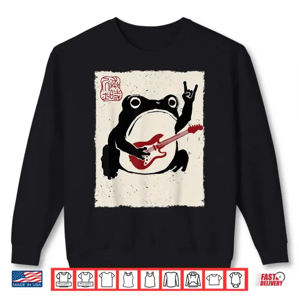 Sweatshirt Grumpy Frog Funny Guitar Rock Music Anime Japanese Shirt