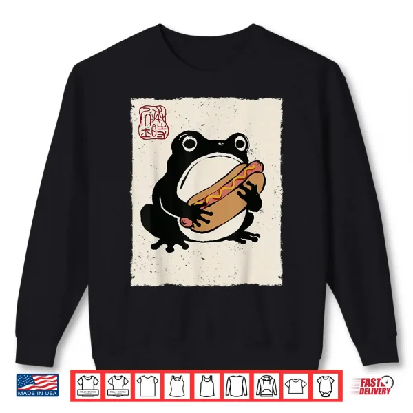 Sweatshirt Grumpy Frog Funny Hot Dog Anime Japanese Shirt