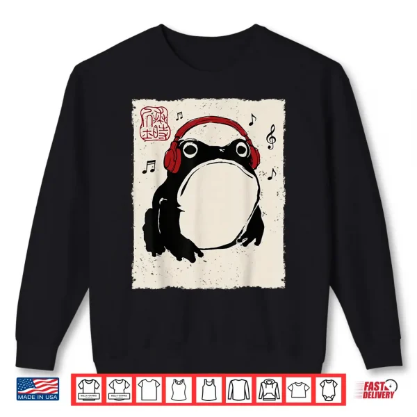 Sweatshirt Grumpy Frog Funny Music Headset Anime Japanese Shirt