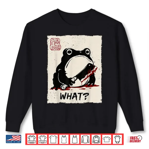 Sweatshirt Grumpy Frog Funny What Creepy Frog Knife Anime Japanese Shirt 2
