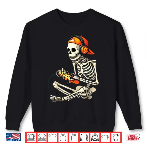Halloween Skeleton Gamer Video Gaming Boys Men Kids Tees Shirt 2 Sweatshirt Halloween Skeleton Gamer Video Gaming Boys Men Kids Tees Shirt
