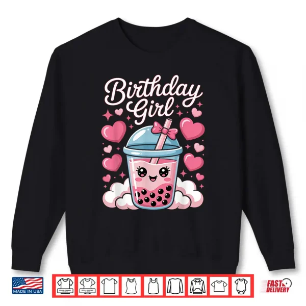 Sweatshirt Happy Birthday Girl Cute Pink Bow Bubble Boba Tea Anime Shirt