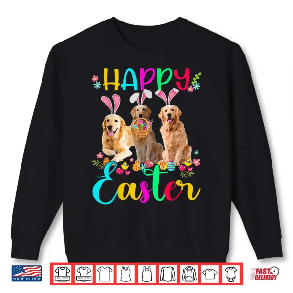 Sweatshirt Happy Easter Three Golden Retriever Wearing Bunny Ear Gifts Shirt