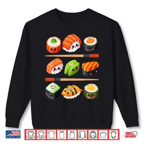 Sweatshirt Happy Sushi Anime Kawaii Set Japanese Food Lover Otaku Manga Shirt