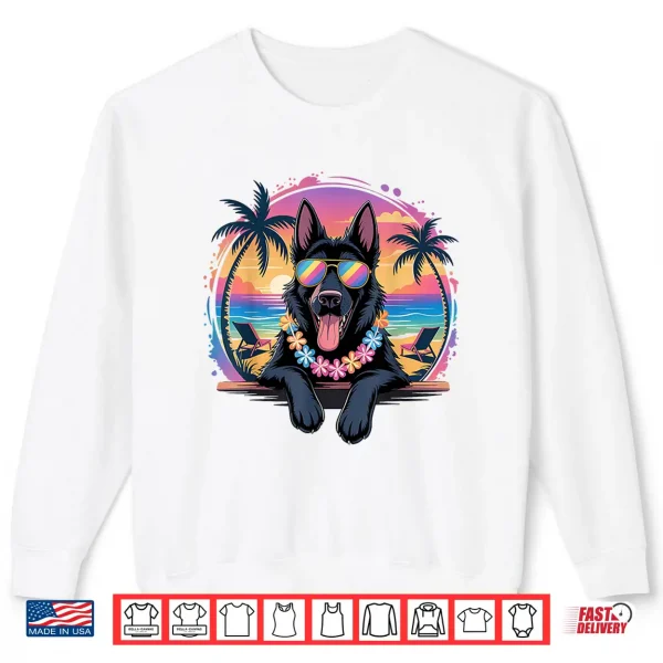 Sweatshirt Hawaiian Black German Shepherd Dog Colorful Tropical Summer Shirt