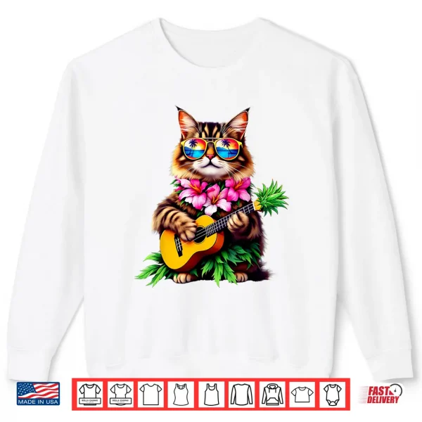 Sweatshirt Hawaiian Maine Coon Cat Pineapple Ukulele Summer Vacation Shirt