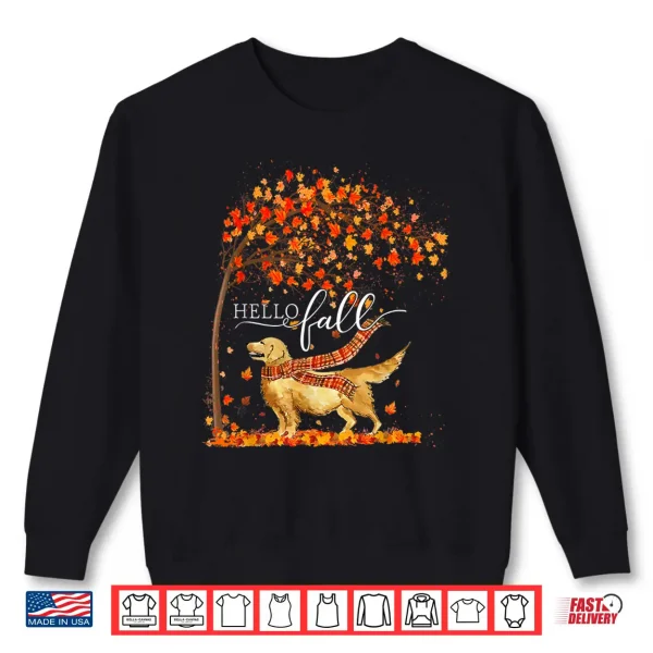 Sweatshirt Hello Fall Tree Thanksgiving Dog Lover Golden Retriever Shirt