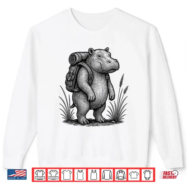 Sweatshirt Hiking Hippo Backpacking Nature Wildlife Animal Hippopotamus Shirt