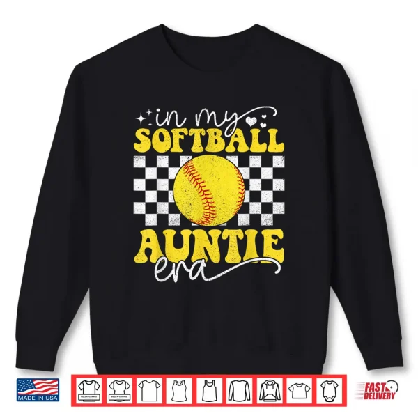 Sweatshirt In My Softball Auntie Era Groovy Retro Proud Softball Auntie Shirt