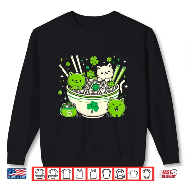 Sweatshirt Irish Ramen Cats Cute Anime St Patricks Day Women Girls Shirt