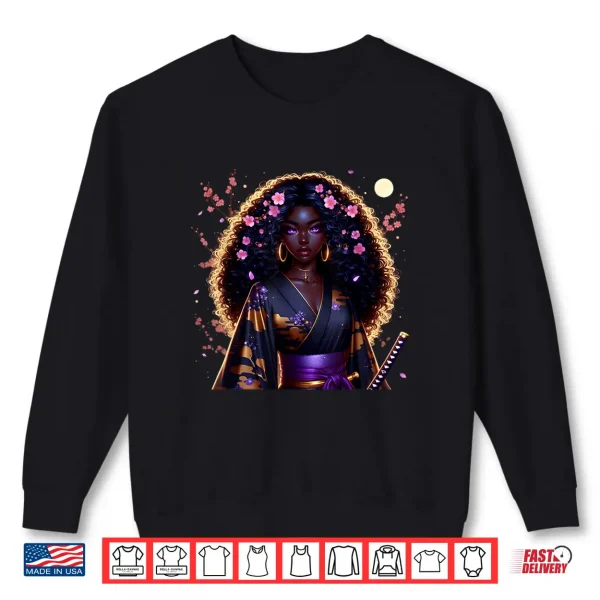 Sweatshirt Japanese Anime Samurai Girl Black Cat Women Black Woman Shirt